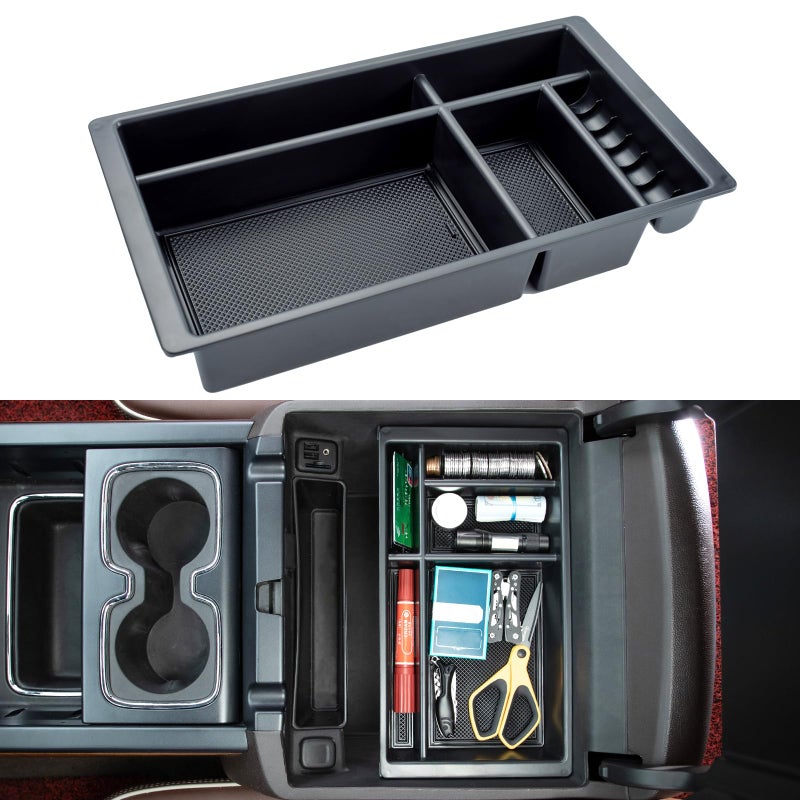 JKCOVER Compatible with (2014 2015 2016 2017 2018) Chevy Silverado/GMC Sierraï¼Œ (2015-2020) Chevy Suburban/Tahoe/GMC Yukon Center Console Organizer Tray Accessories - Full Console w/Bucket Seats ONLY - Image 1